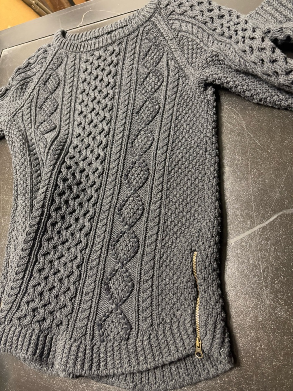 L.L. Bean Men's Charcoal Cable Knit Crewneck Sweater - Picture 4 of 4